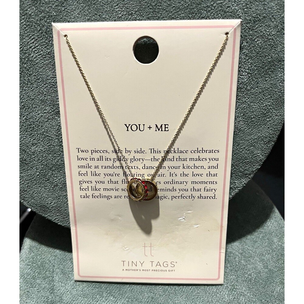 Tiny Tags You + Me Round Charm Pendant Necklace Gold Plated Brass 16+2in Adj